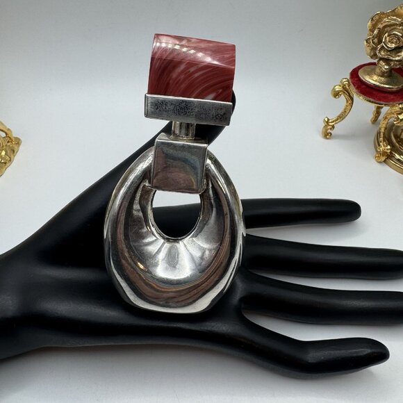 Vintage Sterling Silver Perfume Bottle Red Swirl Acrylic Top Signed Modernist - Picture 8 of 11